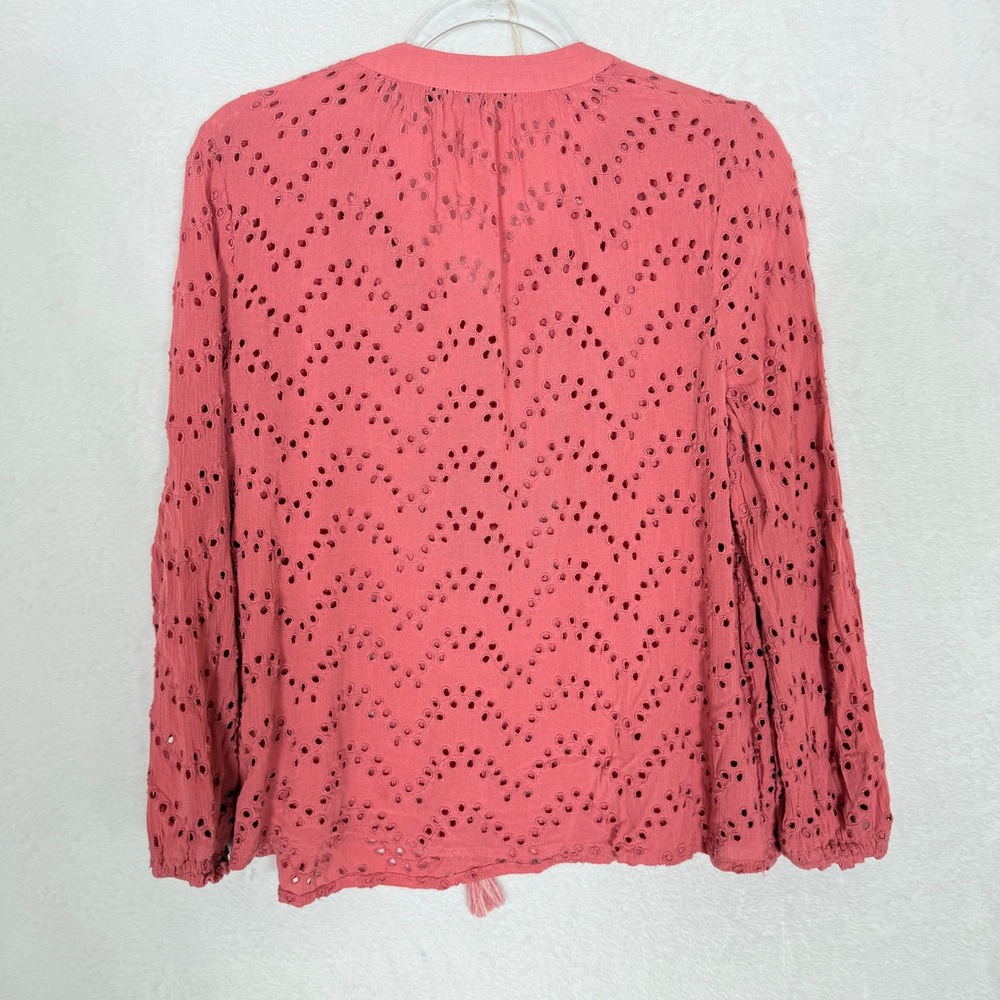 M&S Collection Antique Rose Eyelet Boho Blouse V-Neck Tassel Top Size 6 US 10 UK - Picture 3 of 11